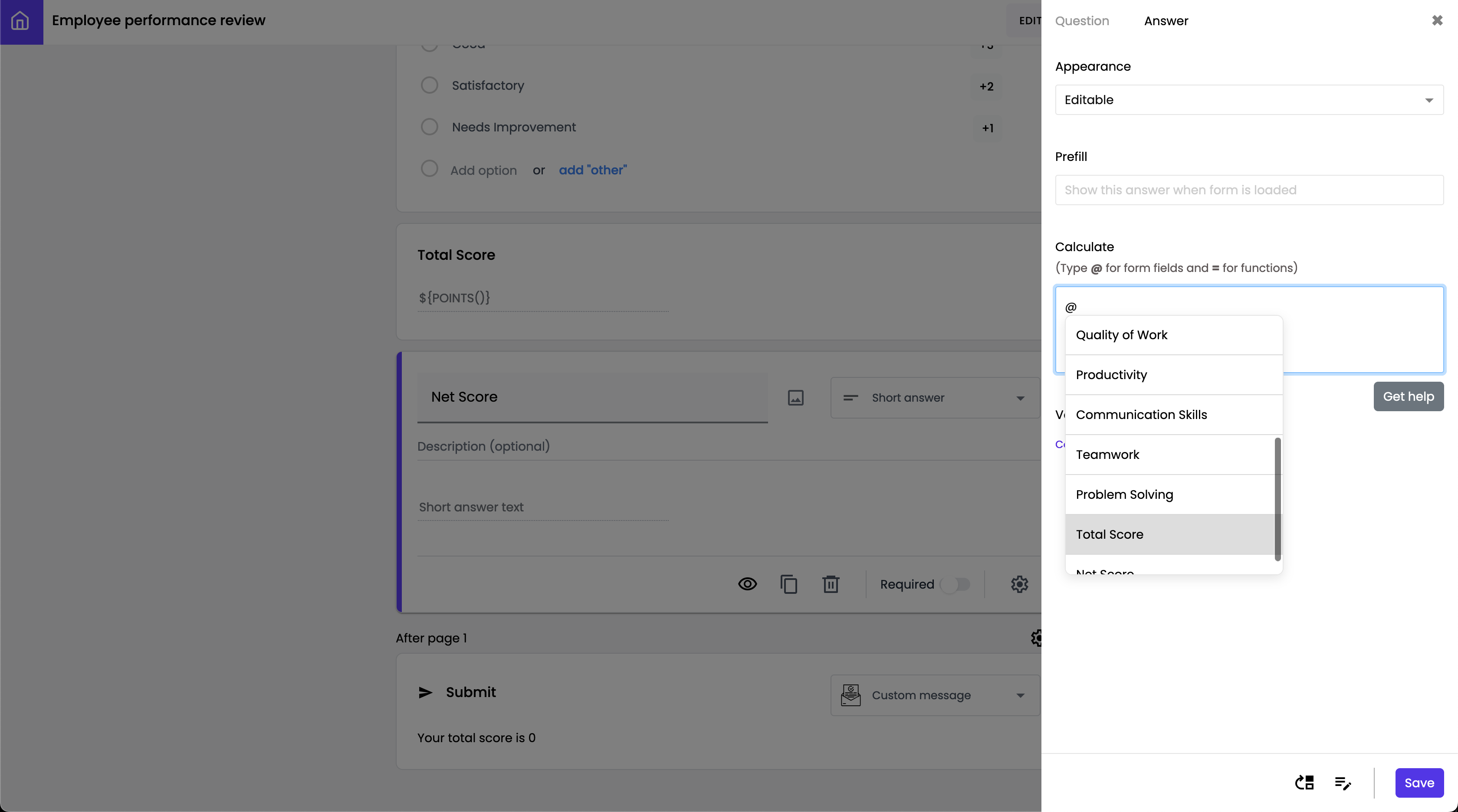 You can use the * operator to multiply two fields. When you add the formula in the Calculate option, you must type @ and select the score, frequency fields form the list. 